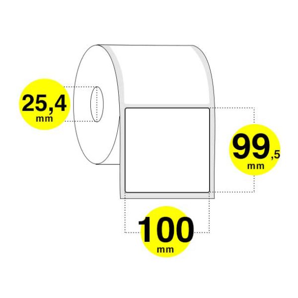 Etichette adesive 100x100 mm carta termica diretta anima 25 - Confezione da 6 rotoli x 400 etichette.