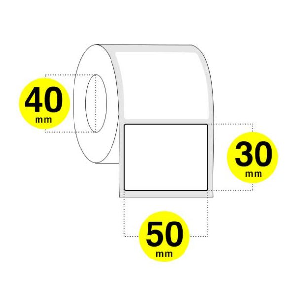 Etichette adesive carta termica mm 50 x 30 - rotolo da 1300 etichette con anima da 40 mm - confezione da 12 rotoli