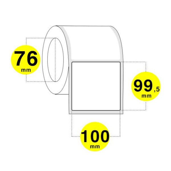 Etichette adesive 100x100 mm - carta termica diretta anima 76 - confezione da 2 rotoli x 750 etichette.