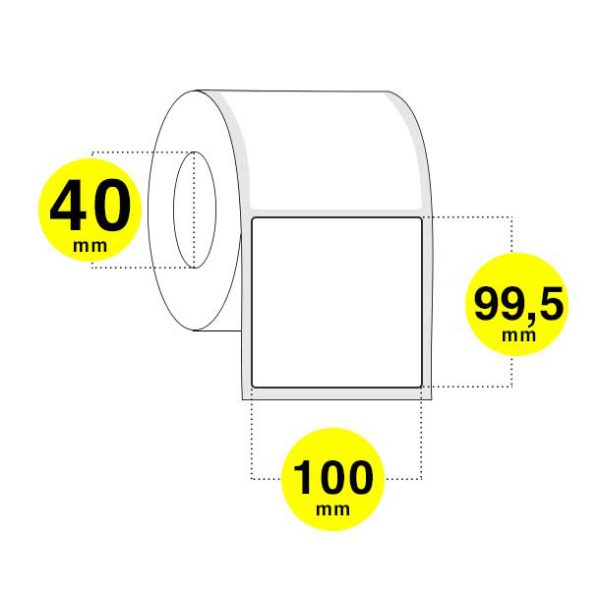 Etichette adesive 100x100 mm - carta bianca opaca anima 40 - Confezione da 6 rotoli x 400 etichette.