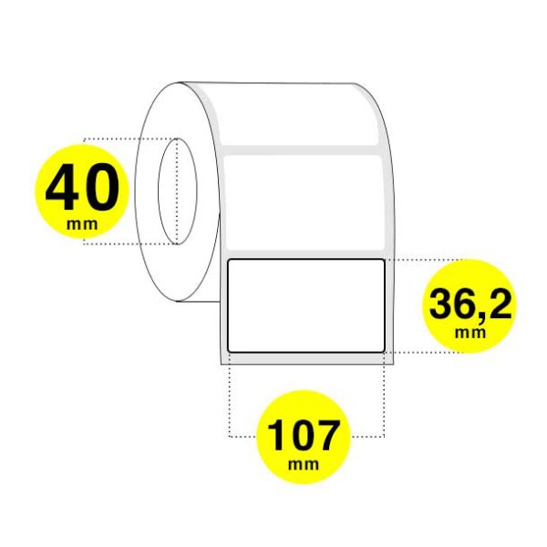 Etichette adesive 107x36 mm - carta bianca opaca anima 40 confezione da 6 rotoli x 1100 etichette