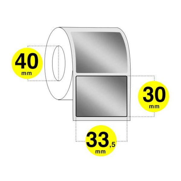 Etichette adesive in poliestere larghezza 33 mm - altezza 30 mm- rotolo da 1300 etichette con anima 40 - confezione da 6 rotoli